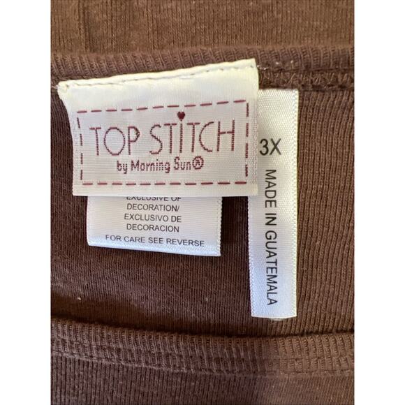 Morning Sun Tee 3X Brown 1/2 Sleeve Cotton Top Fall Leaves Embroidered Sparkle - Picture 5 of 9